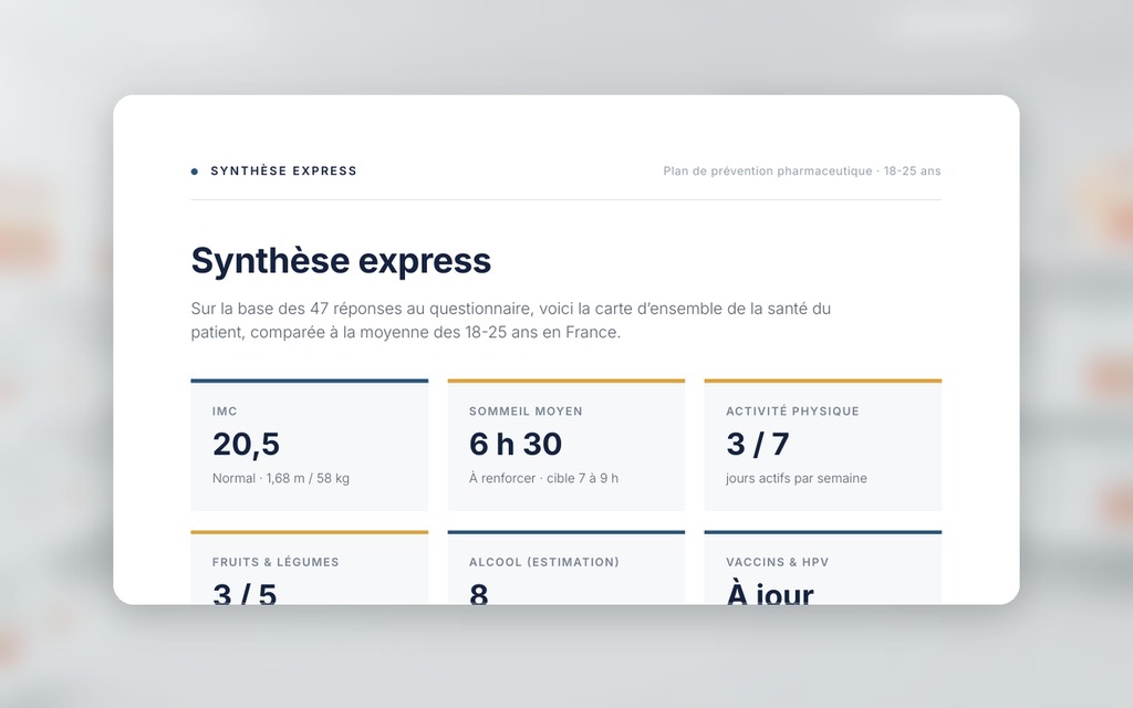 Plateforme de bilan de prévention pour un groupement de pharmacies